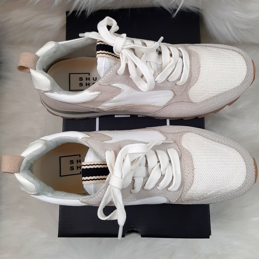 New In Box ShuShop Paneled Design White Lace Up Sneakers Tennis Shoes - Picture 11 of 16